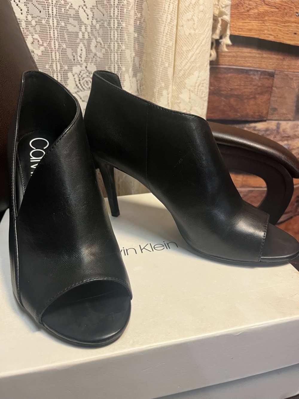 Calvin Klein Nastassia Nappa Leather Open-Toe Wrap Heels - Picture 8 of 14